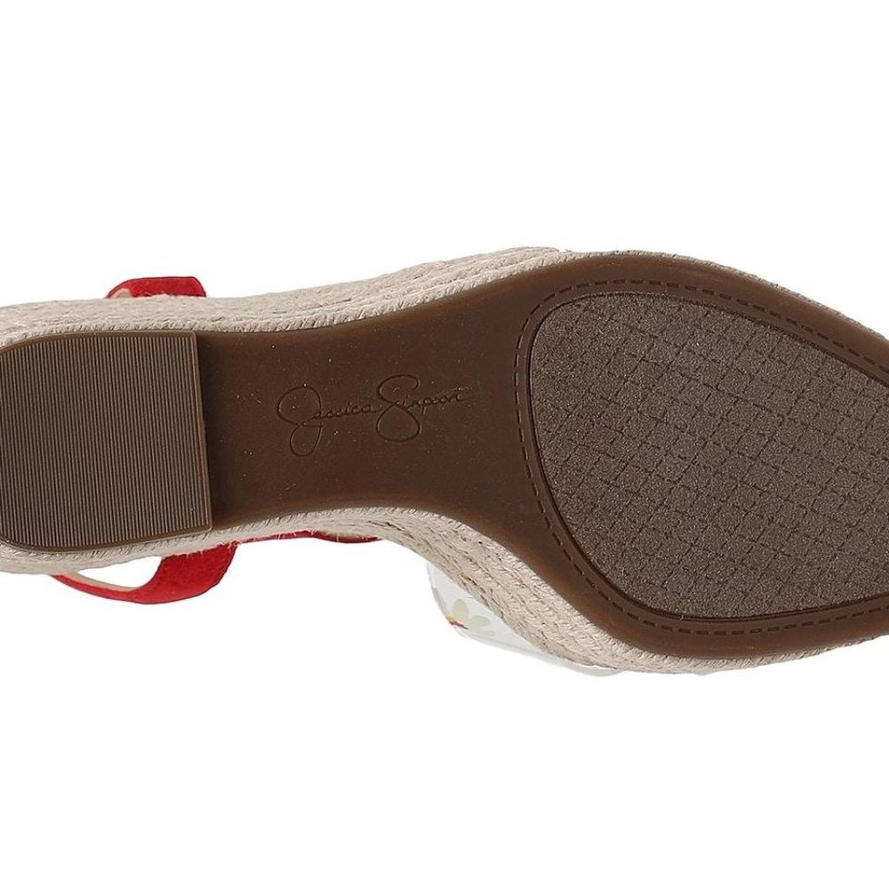 JESSICA SIMPSON Red Clear Flower Wedge Heel Sandal Shoes - Picture 3 of 4